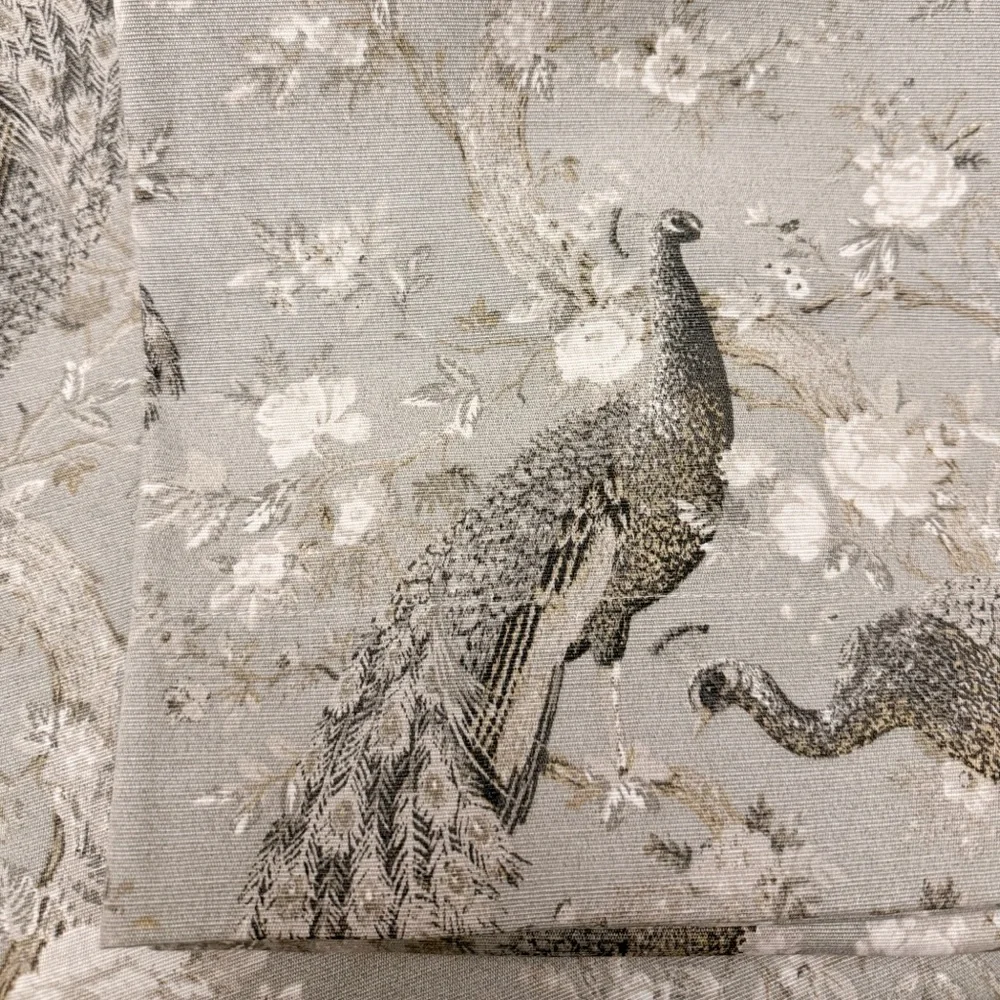 Laura Ashley Peacock Floral Gray Set of 4 Curtain Panels 96” Back Tab NEW